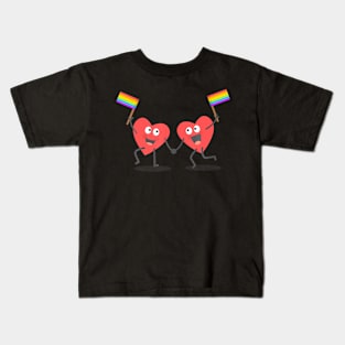 Cute Hearts Waving Flags LGBT Kids T-Shirt